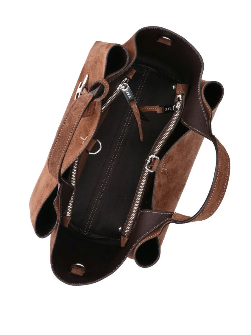 Tod's Brown Calfskin Suede Mini T Timeless Shoulder Bag