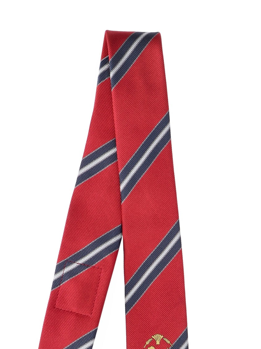 Thom Browne Regimental Stripe Silk Tie With Embroidered Crest