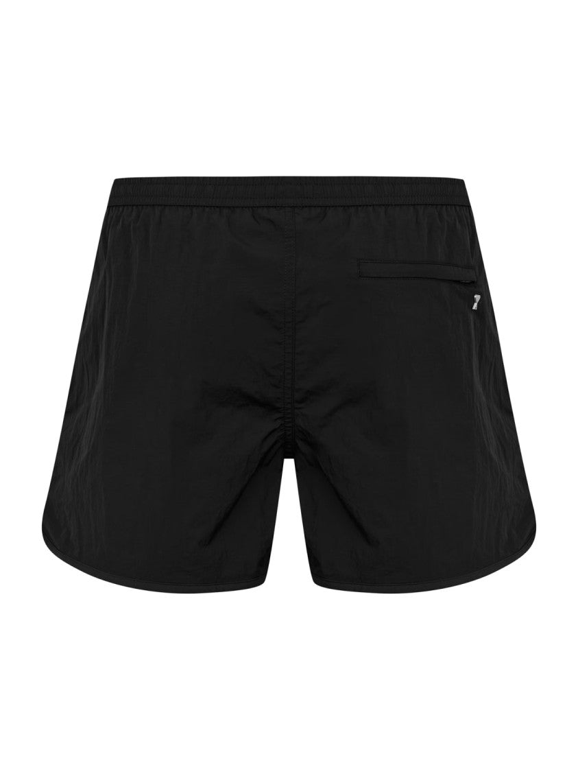 Ami Black Swim Shorts With Logo Plaque Detail