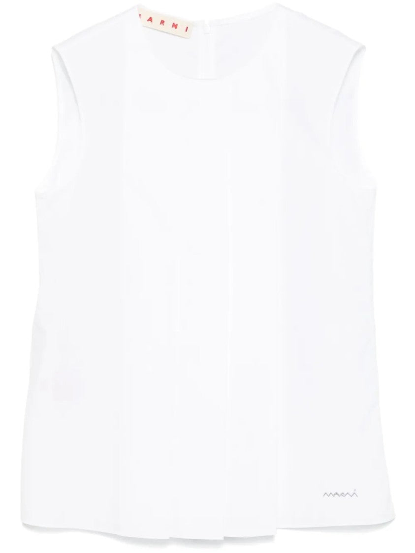Marni Sleeveless White Cotton Top With Design