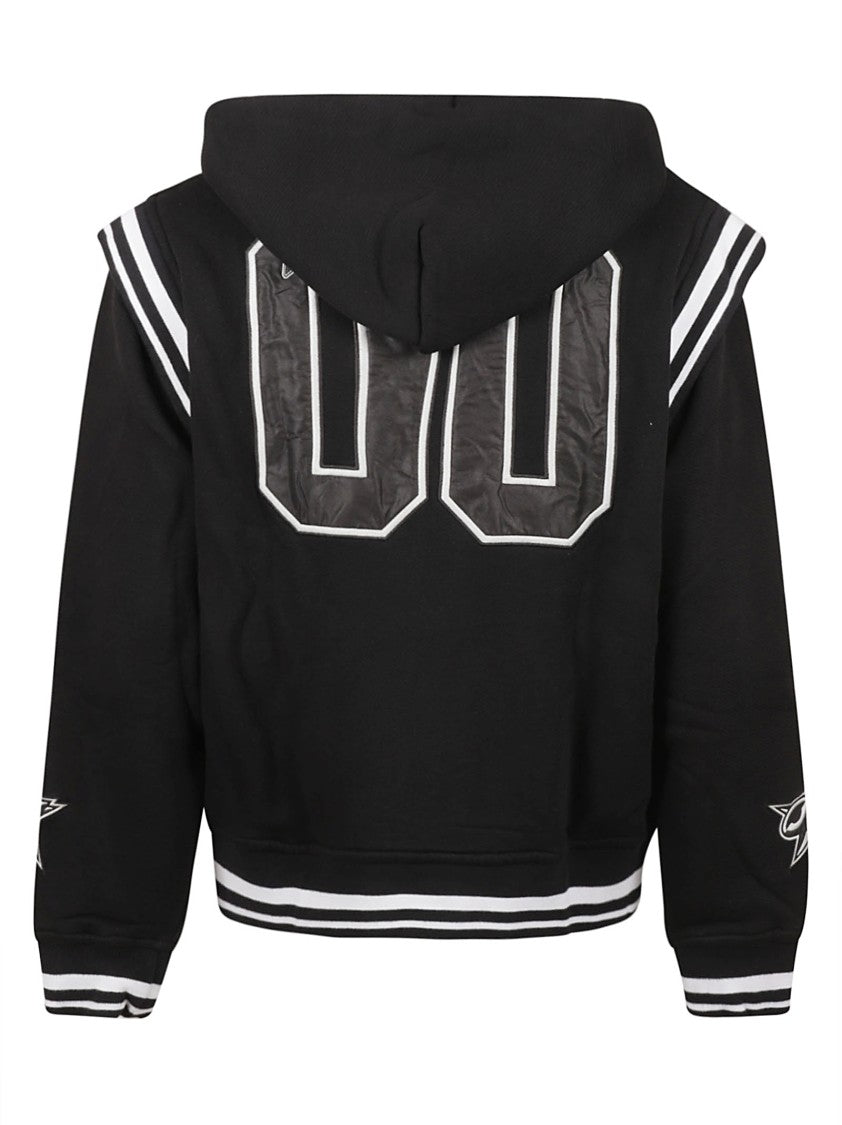 Off-White Hooded Button-Up Sweater With Sporty Stripes