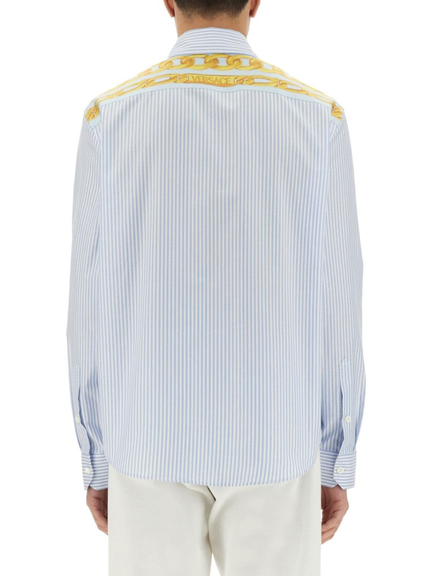 Versace Striped Shirt With Silk Printed Insert