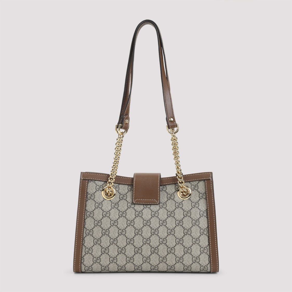 Gucci Structured Monogram Canvas Shoulder Bag With Leather Accents