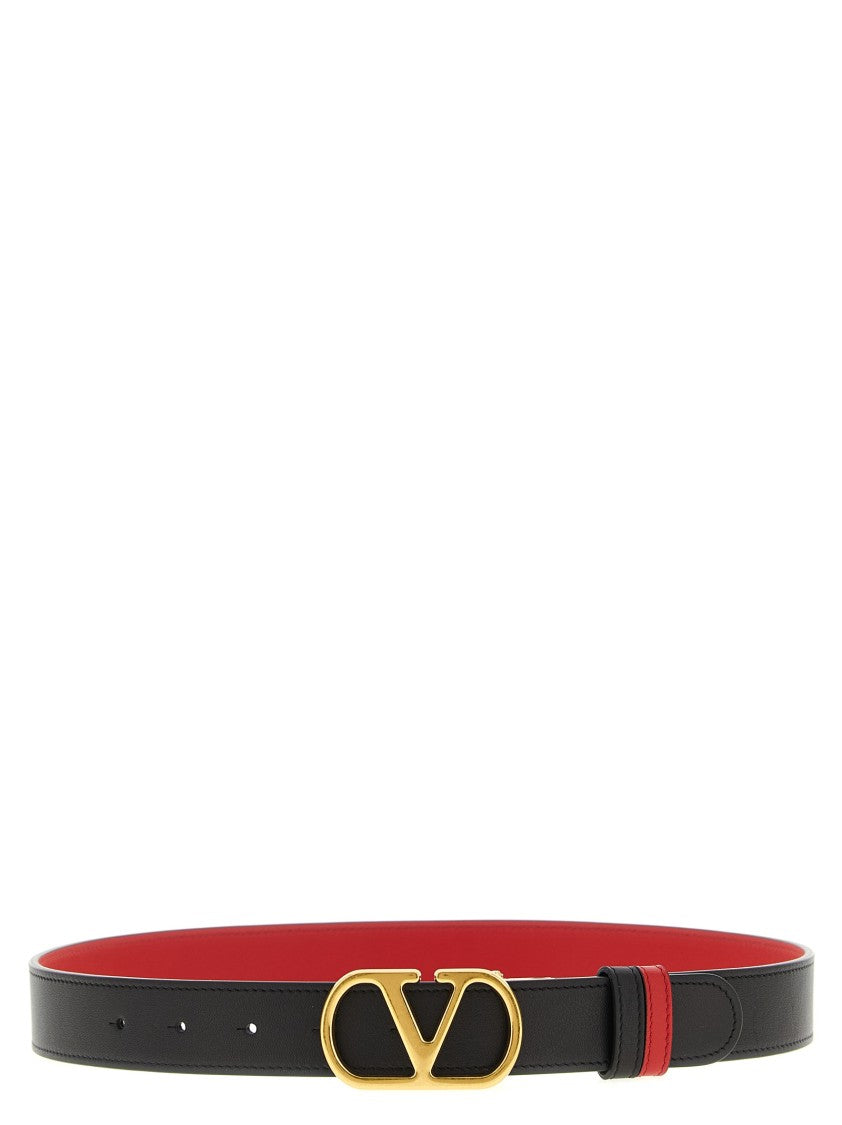 Valentino Garavani Reversible Leather Belt With Signature Brass Vlogo Buckle