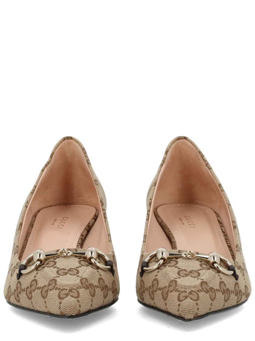 Gucci Pointed-Toe Monogram Clamp Pumps