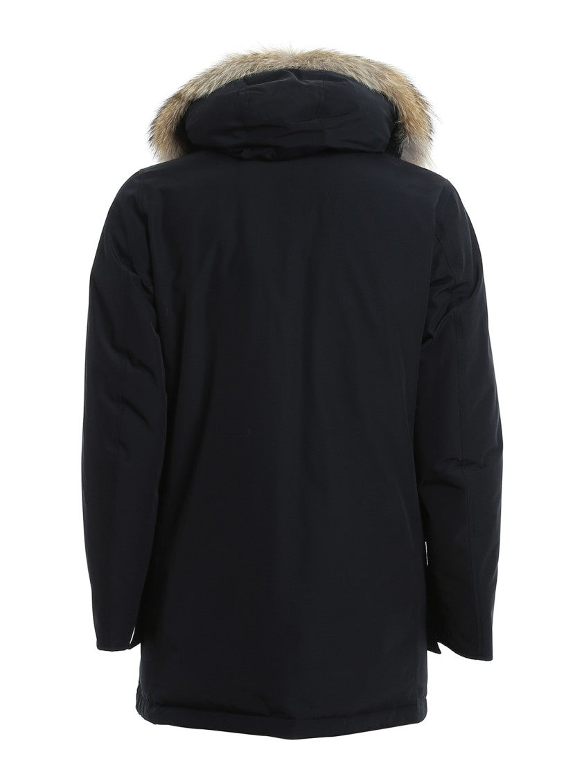 Woolrich Classic Black Cotton Parka With Fur-Lined Hood