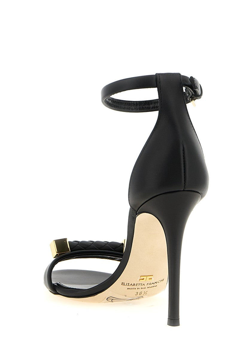 Elisabetta Franchi Black Leather Sandals With Woven Front Strap