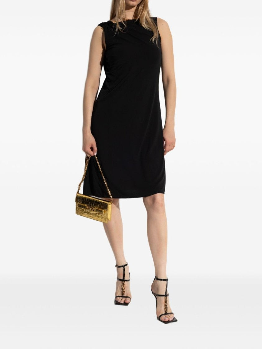 Versace Black Ruched Gold Hardware Flowing Dress