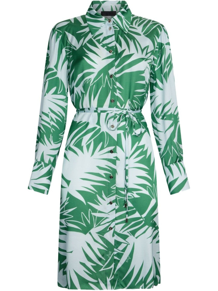 Liu Jo Palm Leaf Print Dress With Belted Waist