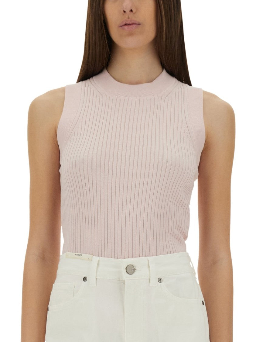 Sportmax Ribbed Sleeveless Top With High Round Neckline