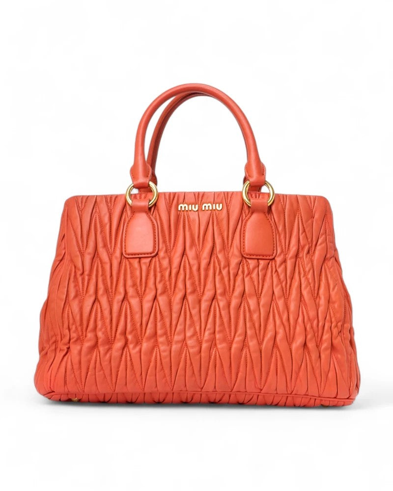 Miu Miu Medium Square Shopper In Orange Embossed Leather