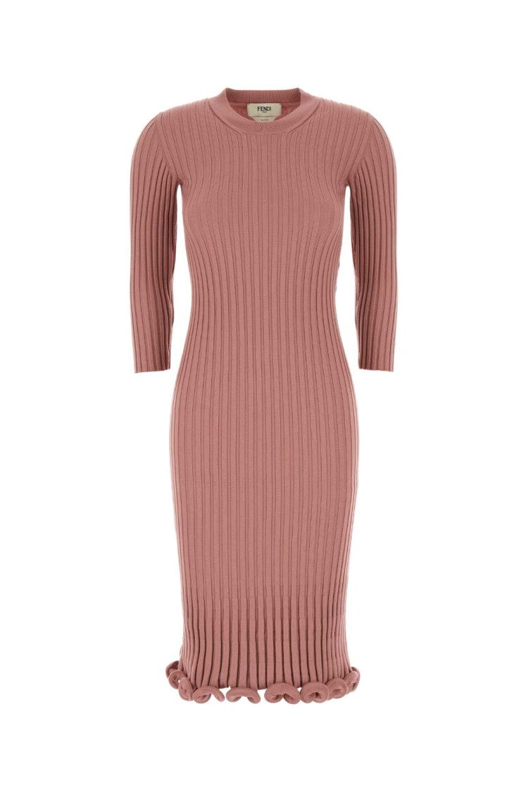 Fendi Dark Stretch Wool Blend Dress