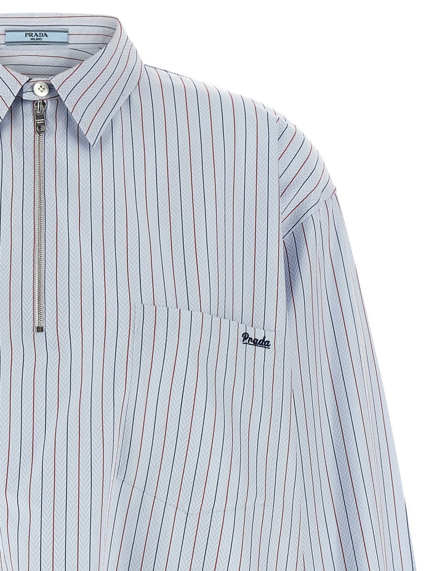 Prada Herringbone Cotton Shirt With Striped Pattern