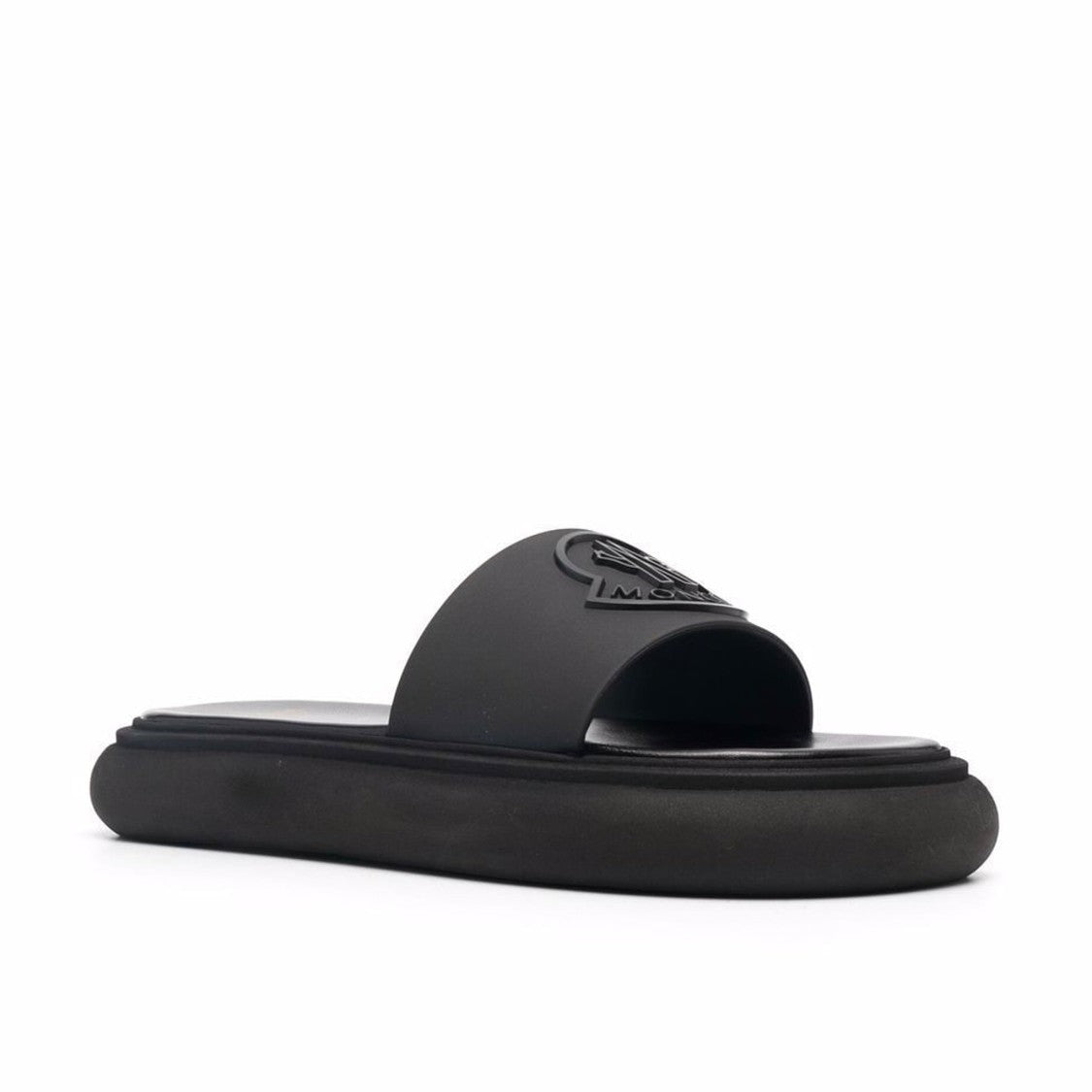 Moncler Cushioned Black Logo Slides With Relief Detail