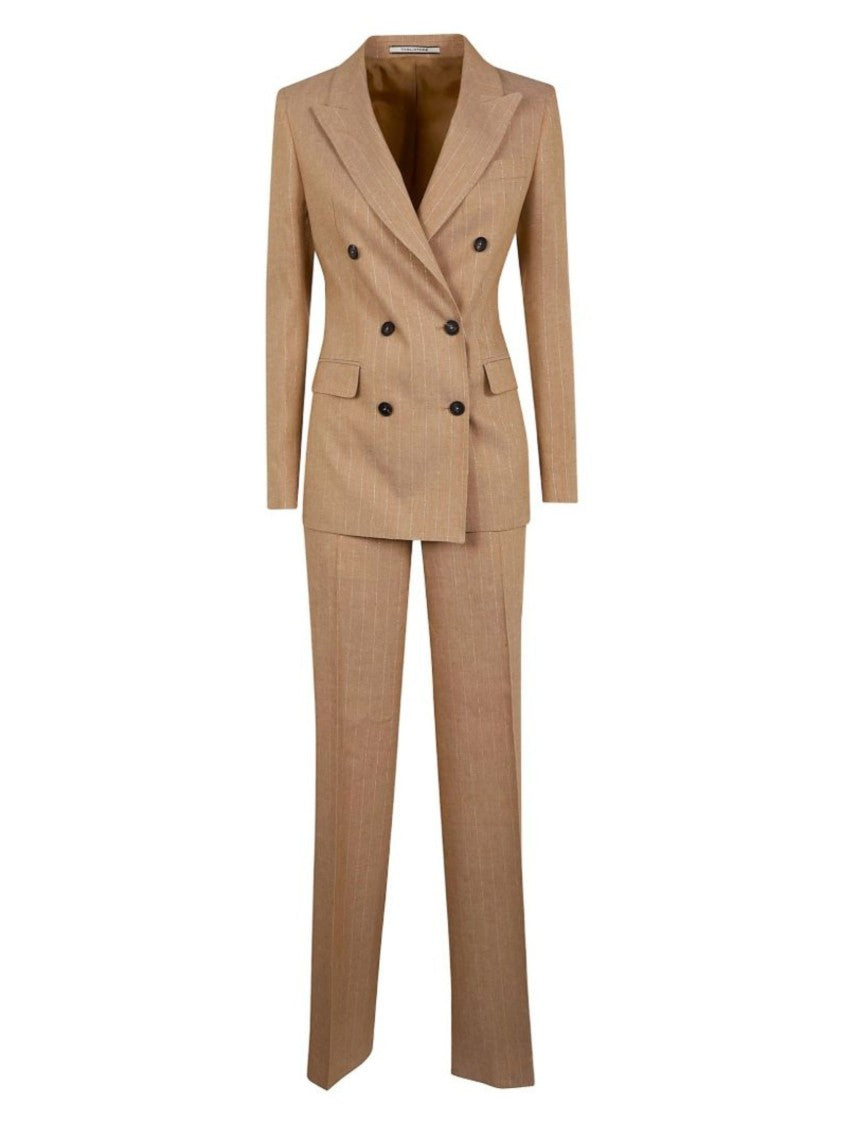 Tagliatore Brown Striped Double Breasted Linen-Viscose Suit