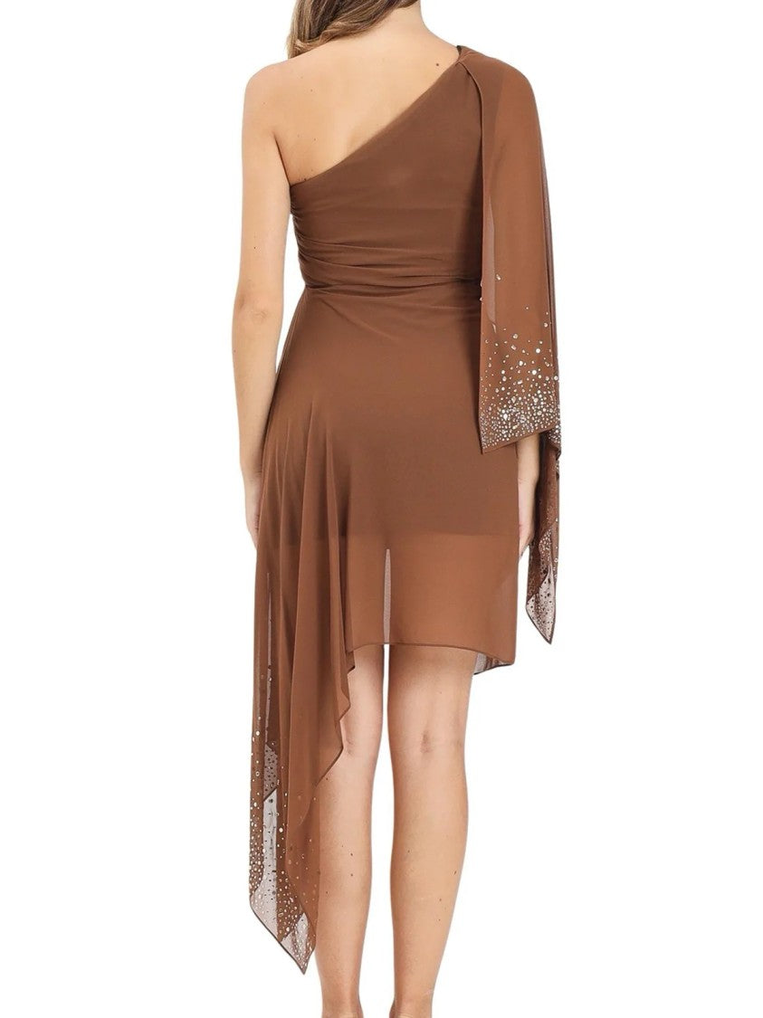 Alma Sanchez Asymmetric One-Shoulder Dress With Draped Sleeve And Ruching