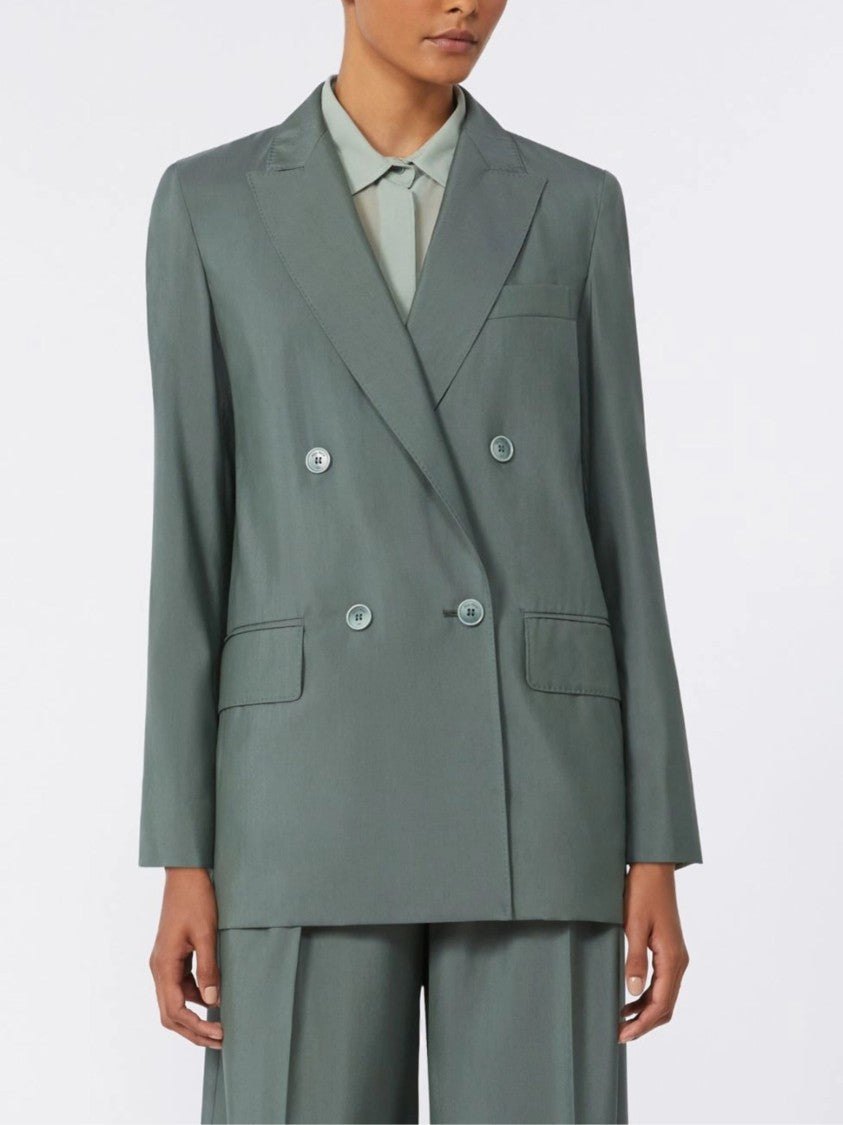 Max Mara Sage Green Pointed Lapels Linen Blazer