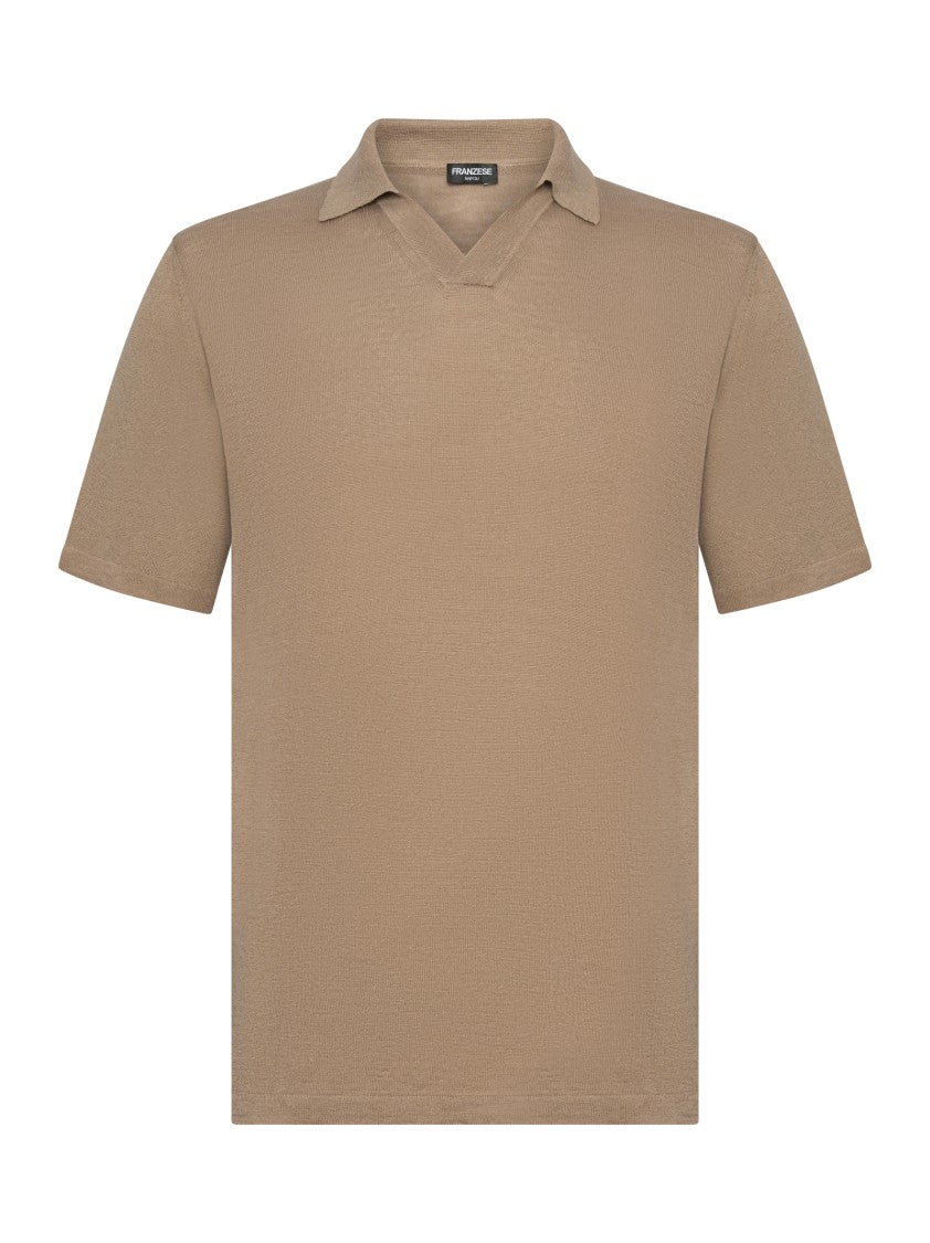 Franzese Collection V-Neck Beige Polo Shirt With Open Collar