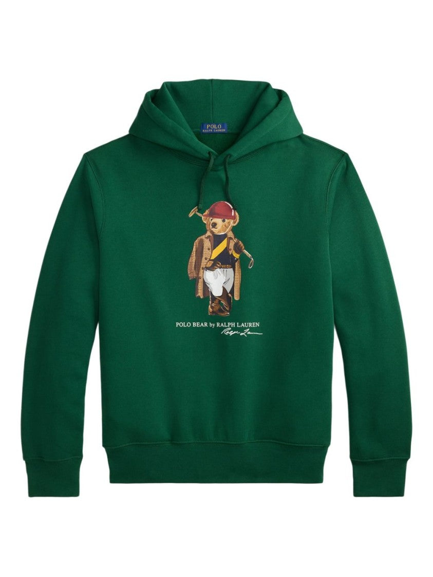 Polo Ralph Lauren Green Hooded Sweatshirt With Vintage Bear Graphic