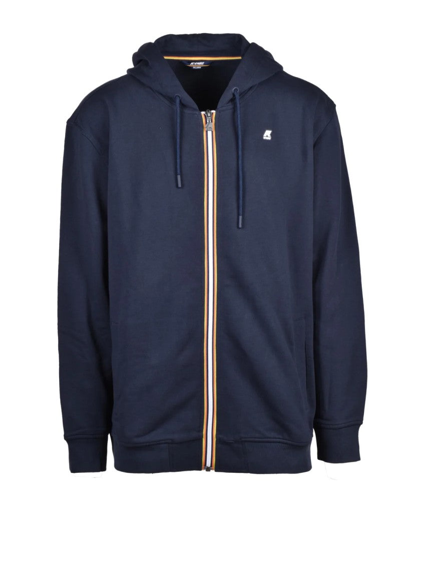 K-Way Deep Blue Striped Trim Cotton Zip Hoodie