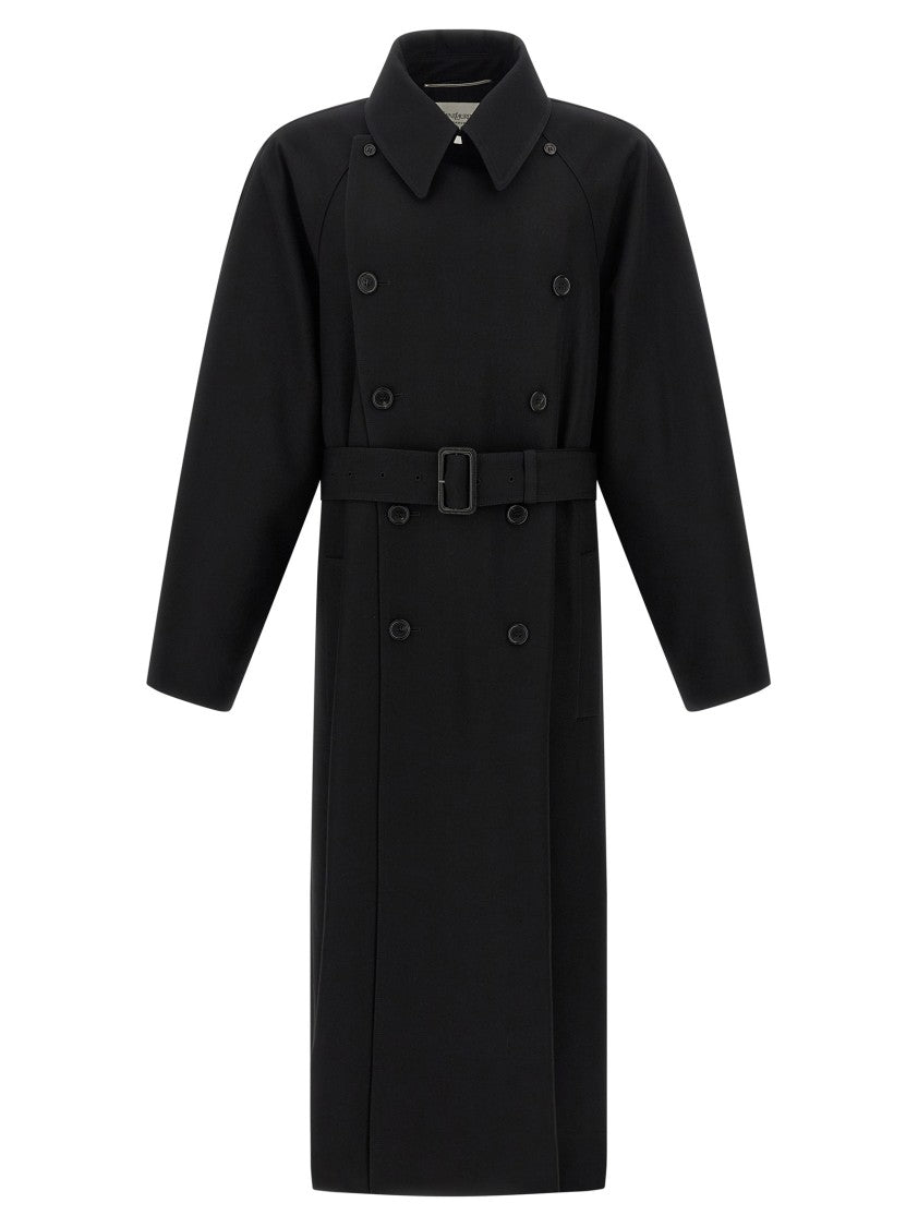 Saint Laurent Double-Breasted Grain De Poudre Wool Coat