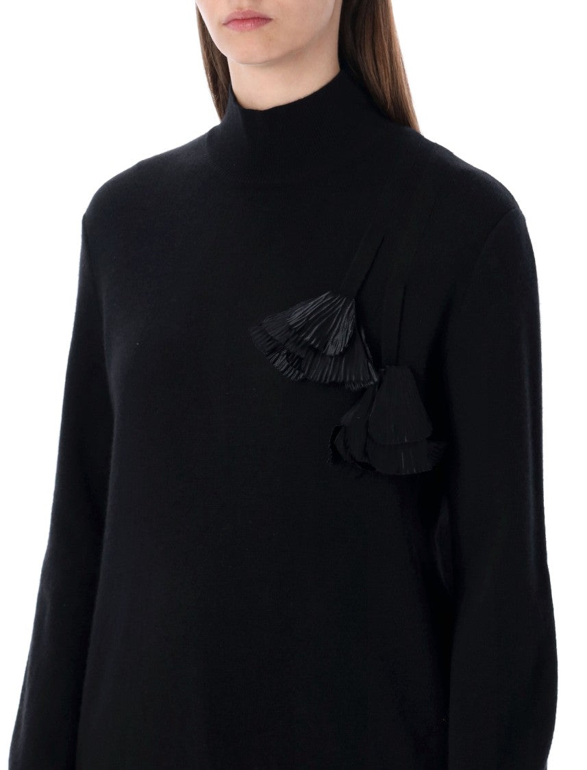 Ferragamo Black Cashmere-Blend Sweater With Floral Appliqués