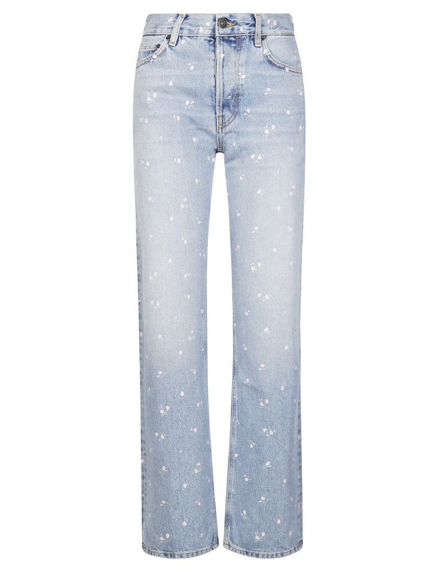 Fiorucci Light Blue Denim Jeans With Subtle Floral Print