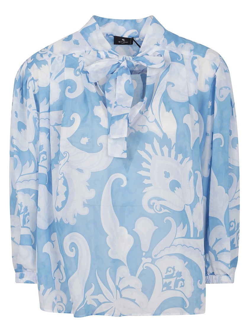 Etro Loose-Fit Cotton Shirt With V-Neck And Floral Pattern