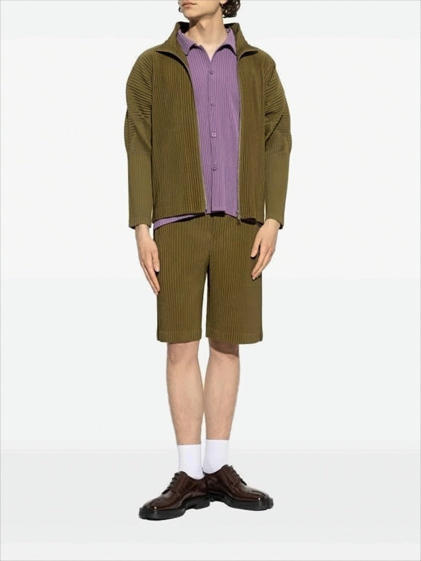 Homme Plissé Issey Miyake Pleated Brown Shorts With Silhouette