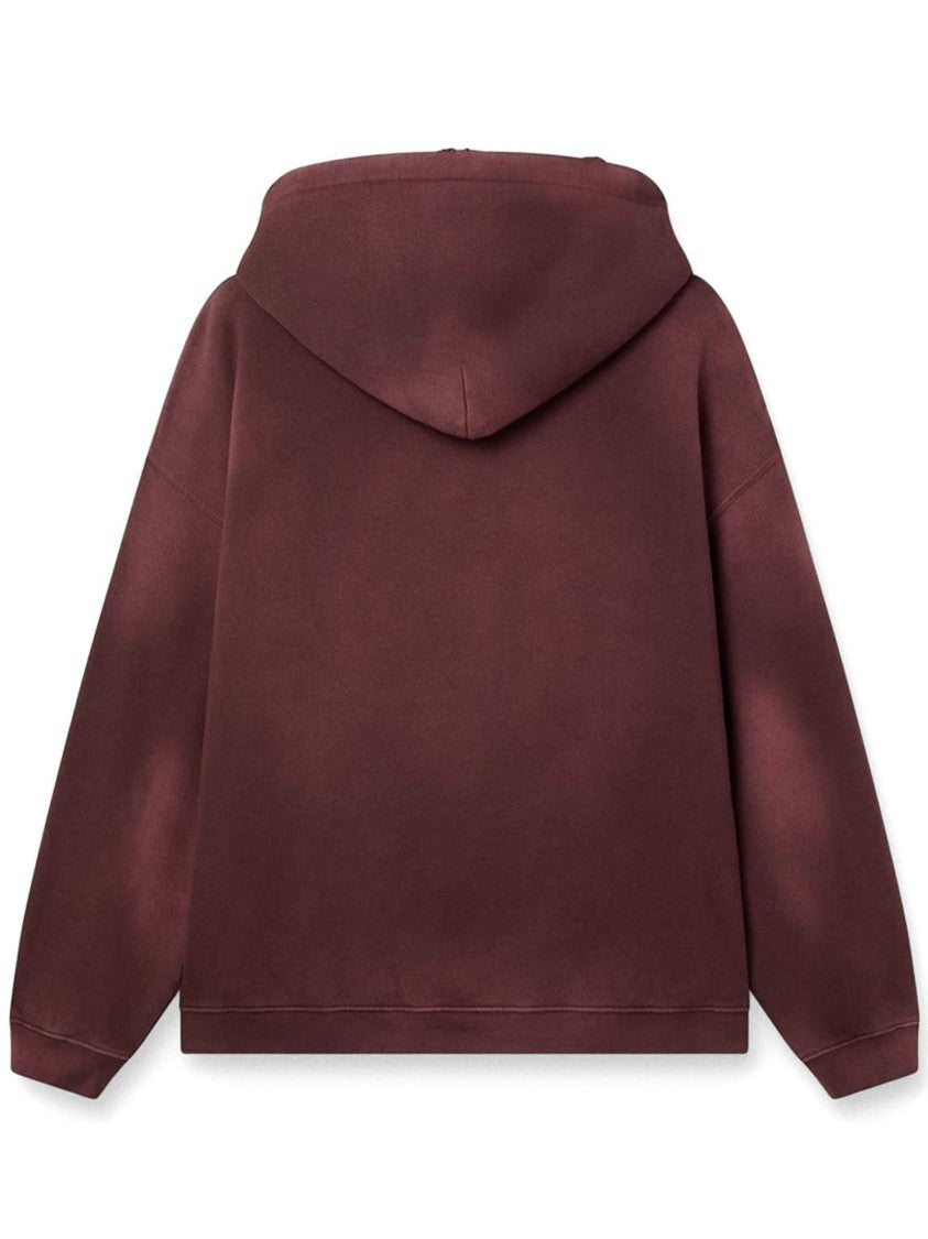 Golden Goose Oversized Burgundy Hoodie With Distressed Finish And Signature Branding