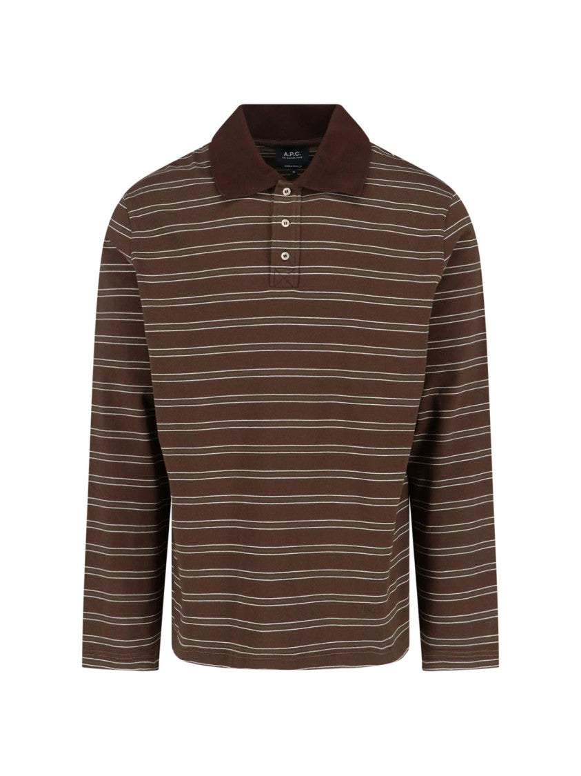 A.P.C. Striped Polo Shirt In Brown Cotton, Classic Collar