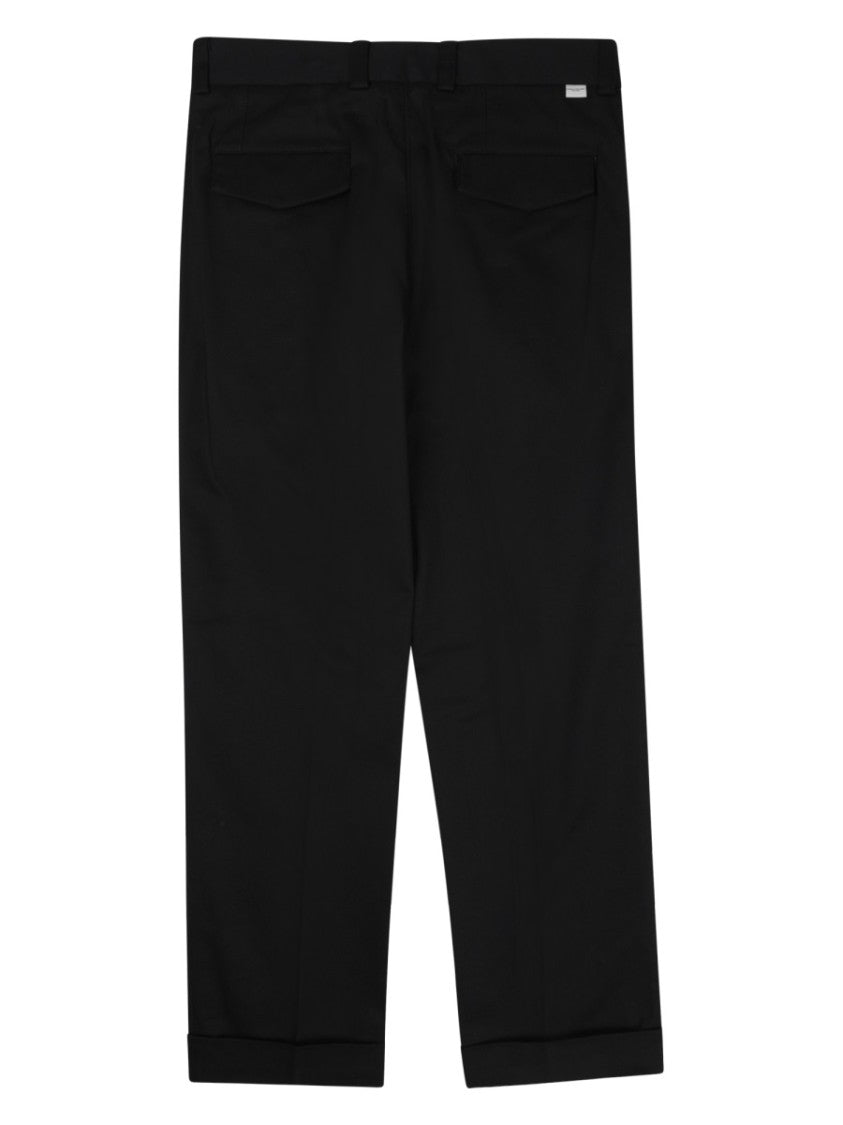 Paolo Pecora Milano Classic Tailored Black Trousers With Straight Cut And Flap Pockets