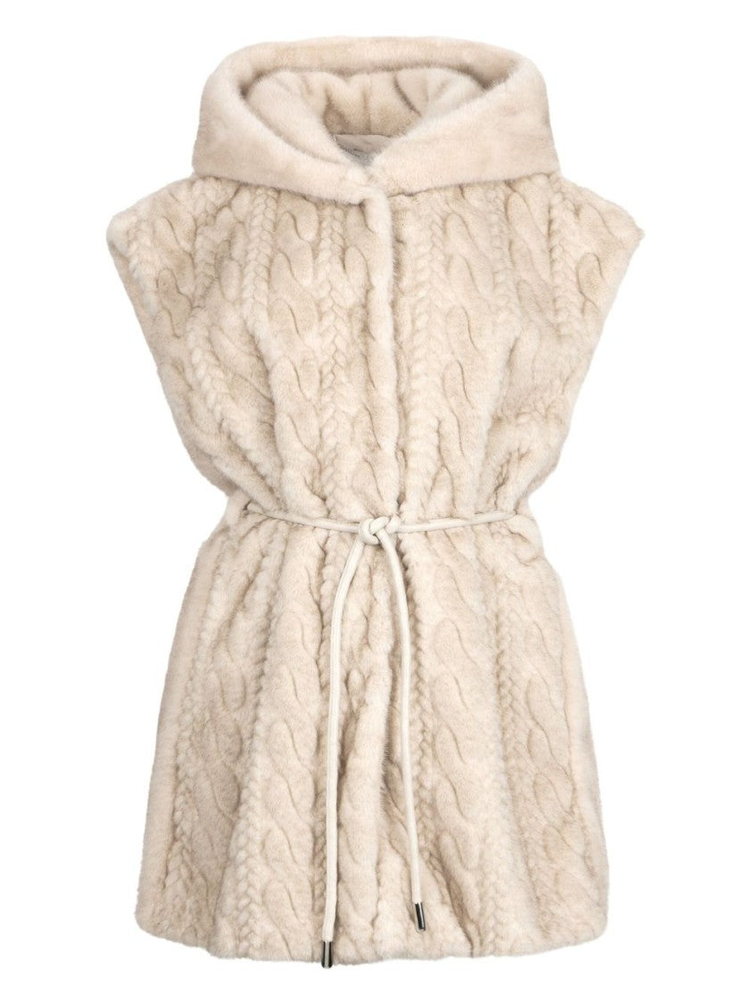 Liu Jo Beige Sleeveless Jacket With Cable Knit Front