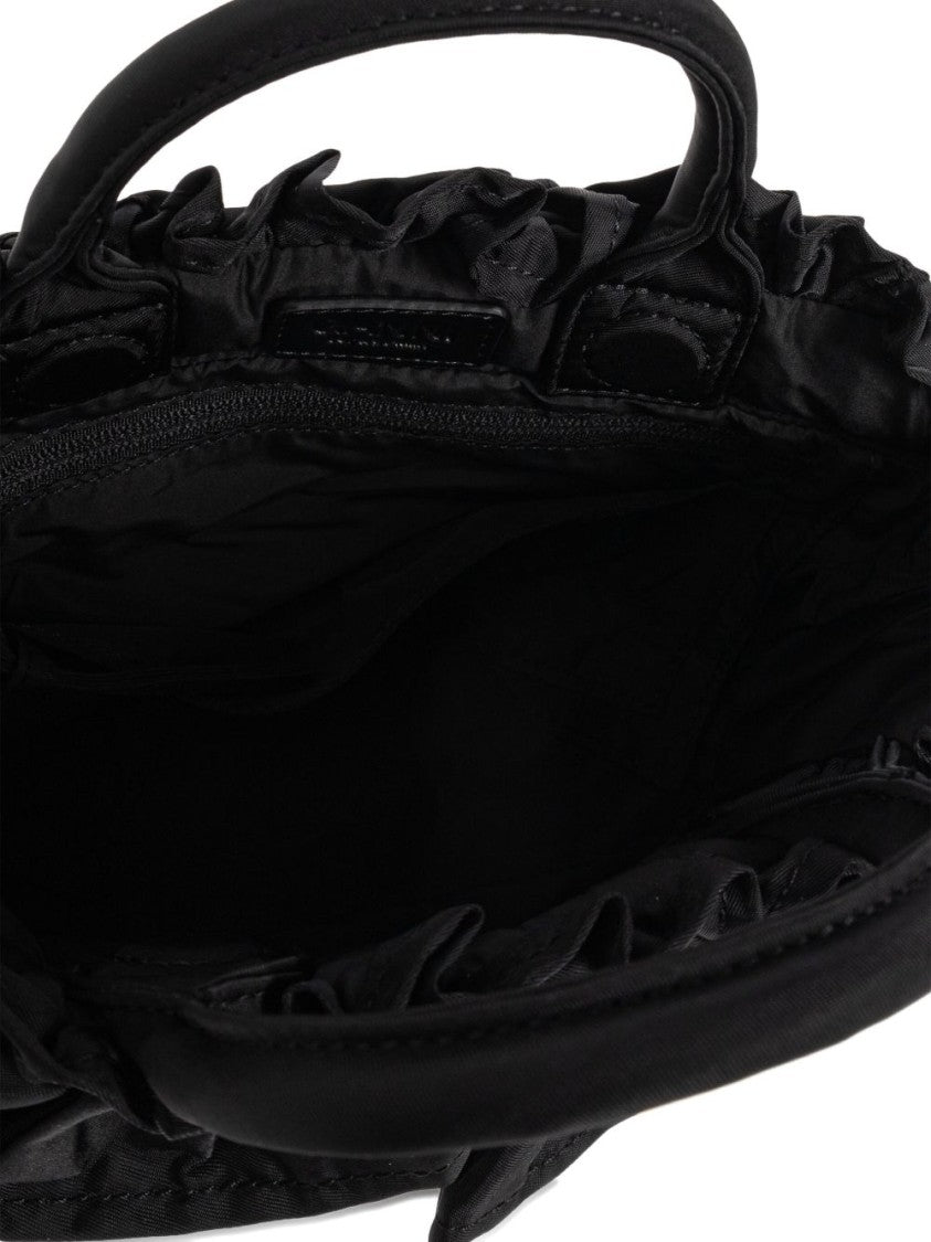 Ganni Structured Black Handbag With Ruffled Detailing