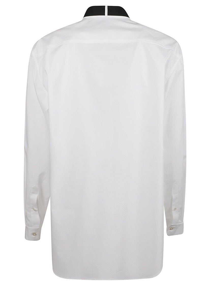 John Richmond White Indreg Necktie Detail Cotton Long-Sleeve Shirt