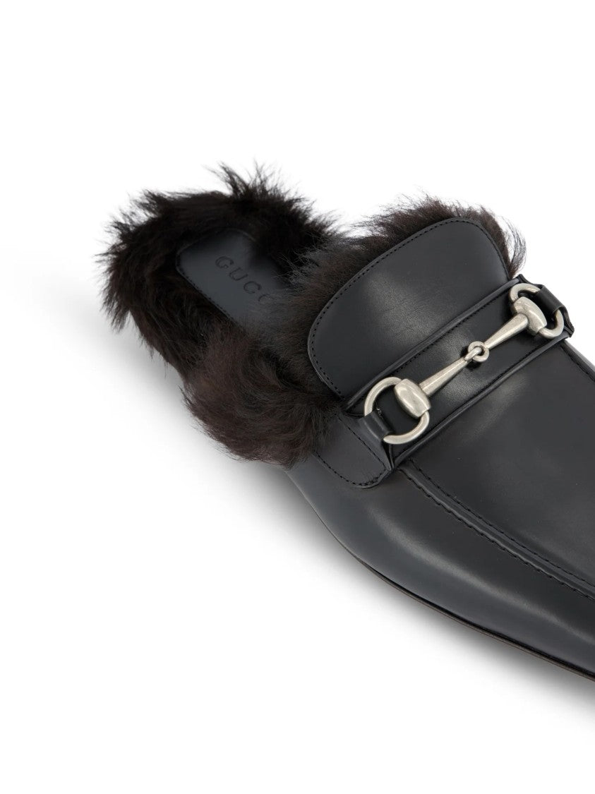Gucci Larindo Black Leather Horsebit Mules