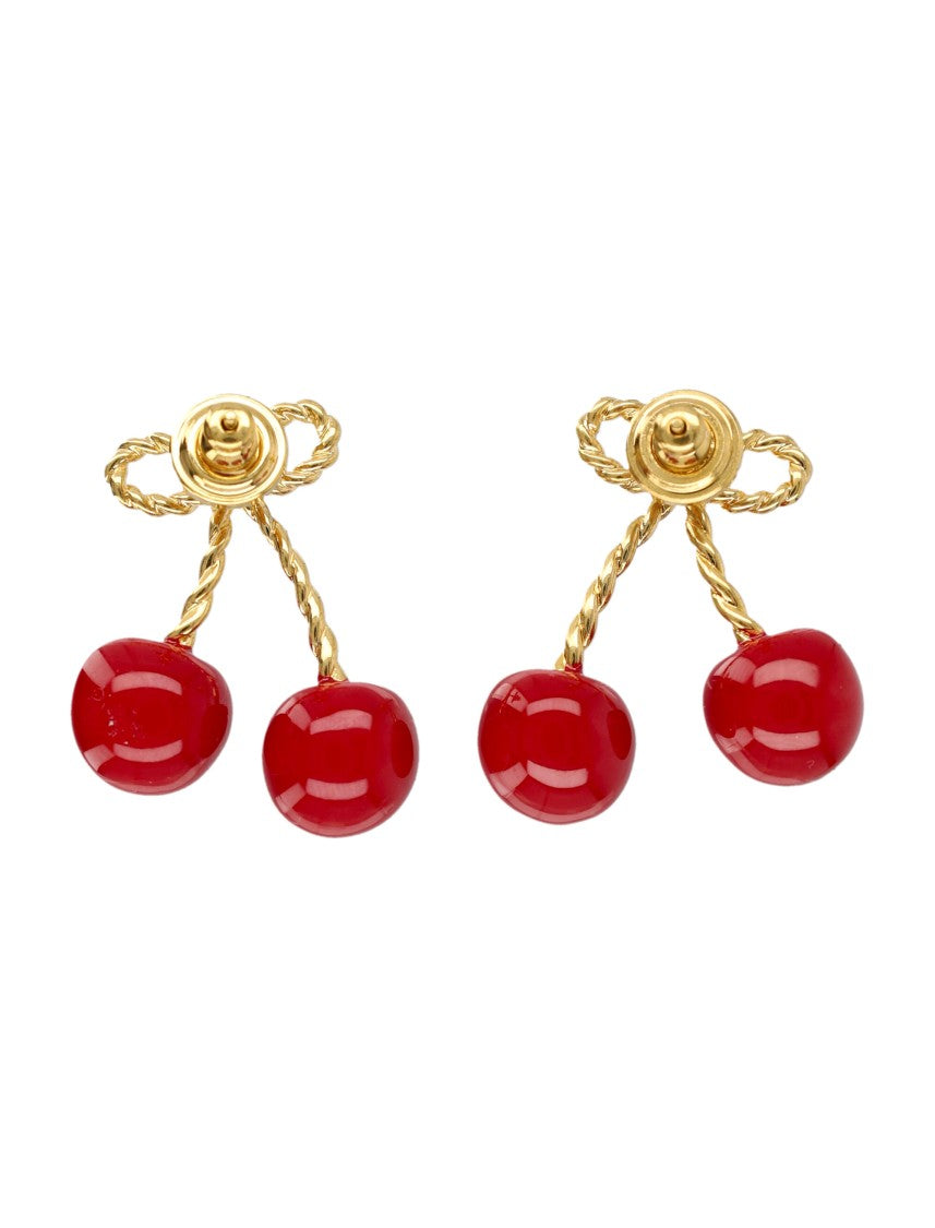 Valentino Garavani Cherry Motif Earrings With Antique Brass Finish