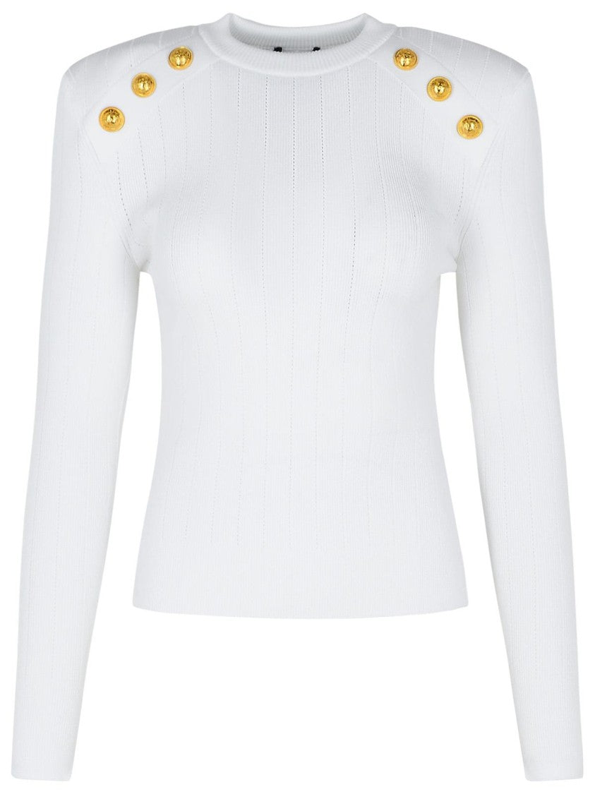 Balmain White Viscose Blend Sweater