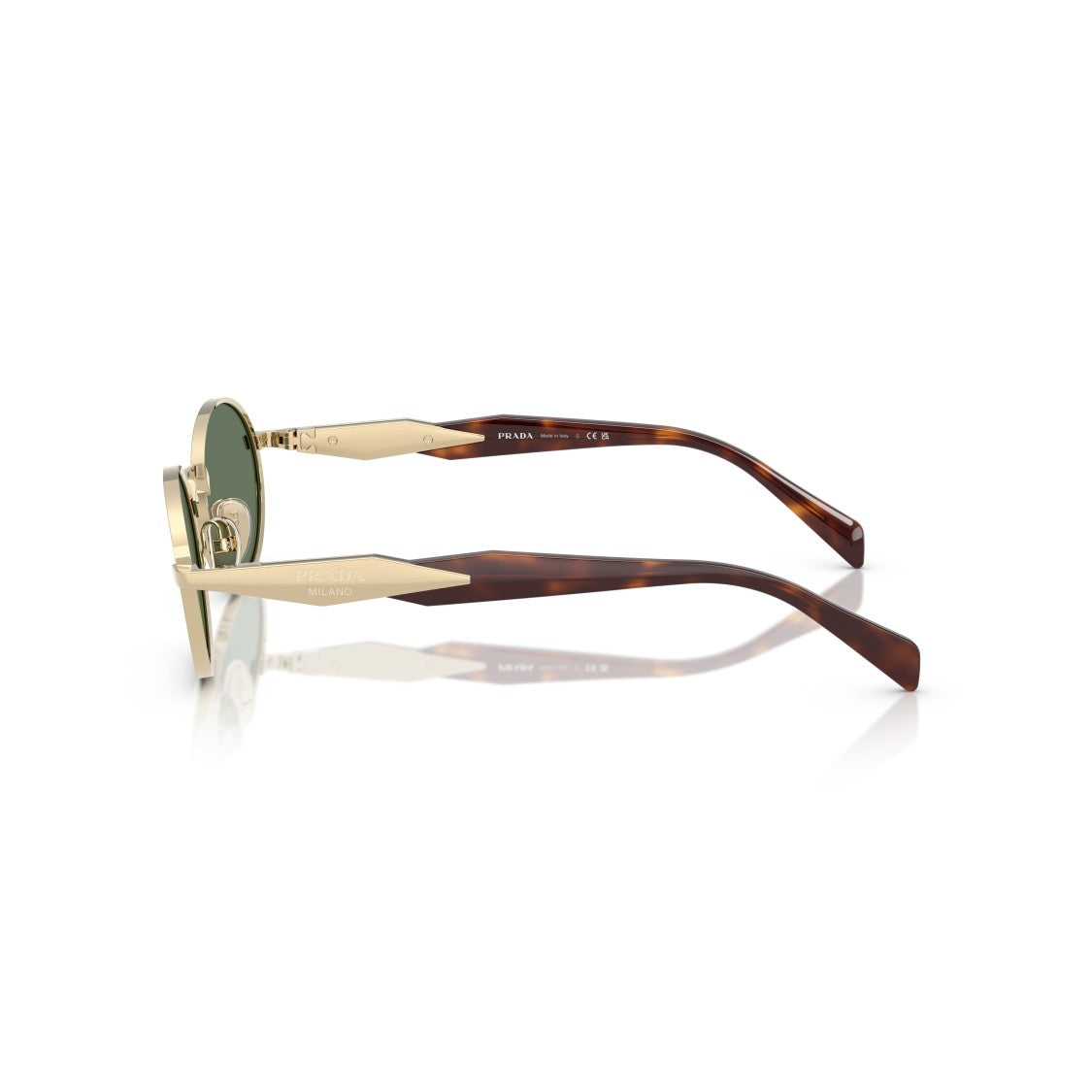 Prada Oval Green Lens Sunglasses With Gold Frame
