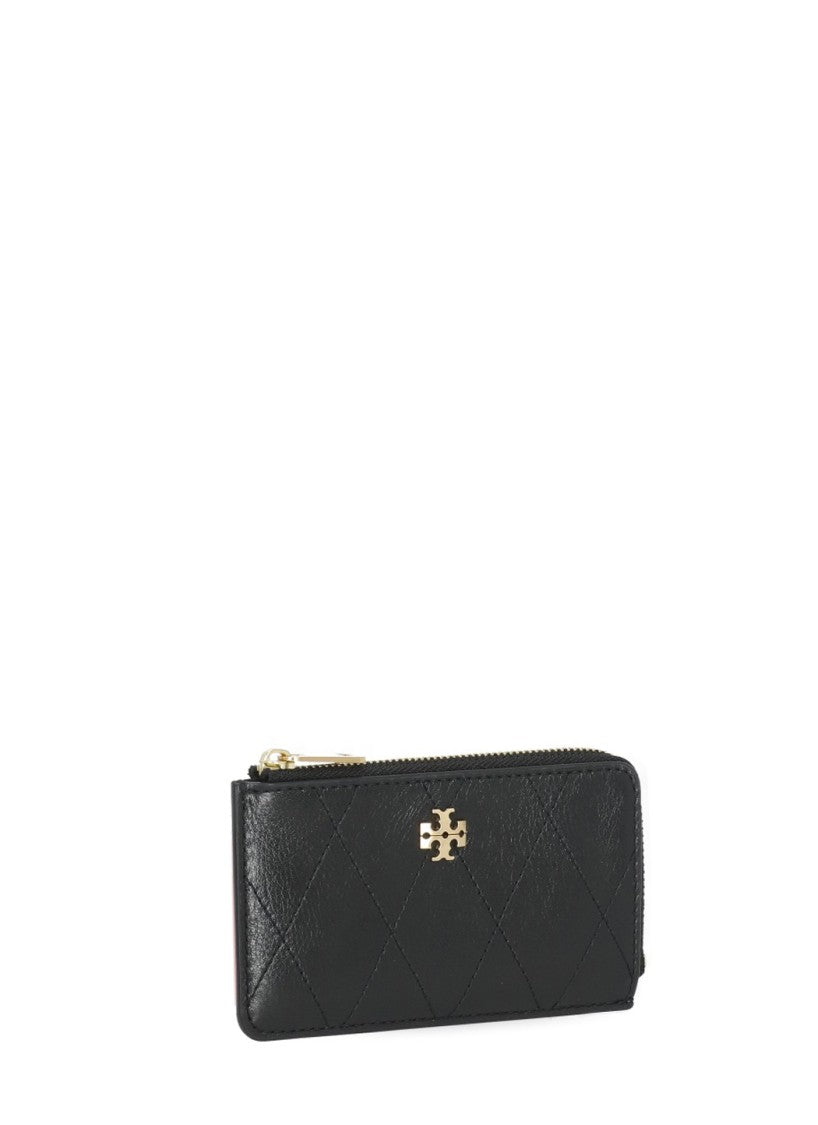 Tory Burch Black Quilted Leather Gold Logo Card Holder