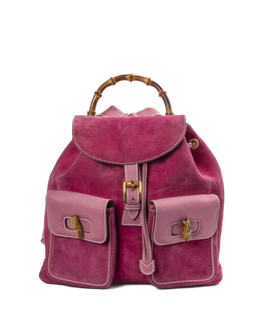 Gucci Pink Bamboo Medium Suede Leather Backpack