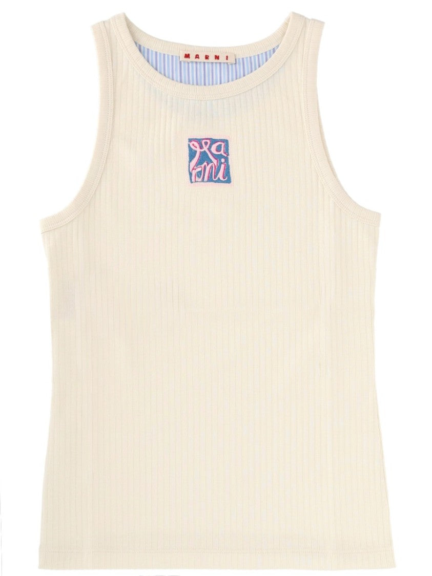 Marni Ribbed Tank Top Contrasting Logo Patch