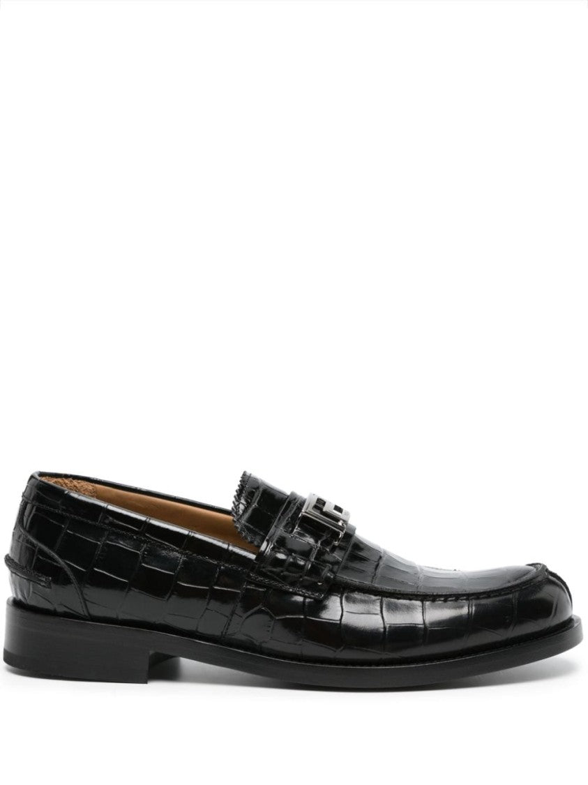 Versace Black Calf Leather Slip-On Shoes