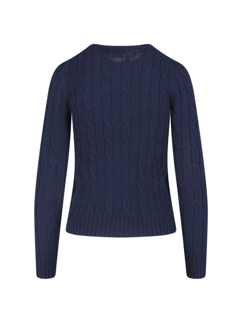 Polo Ralph Lauren Green Cable Knit Logo Fitted Sweater