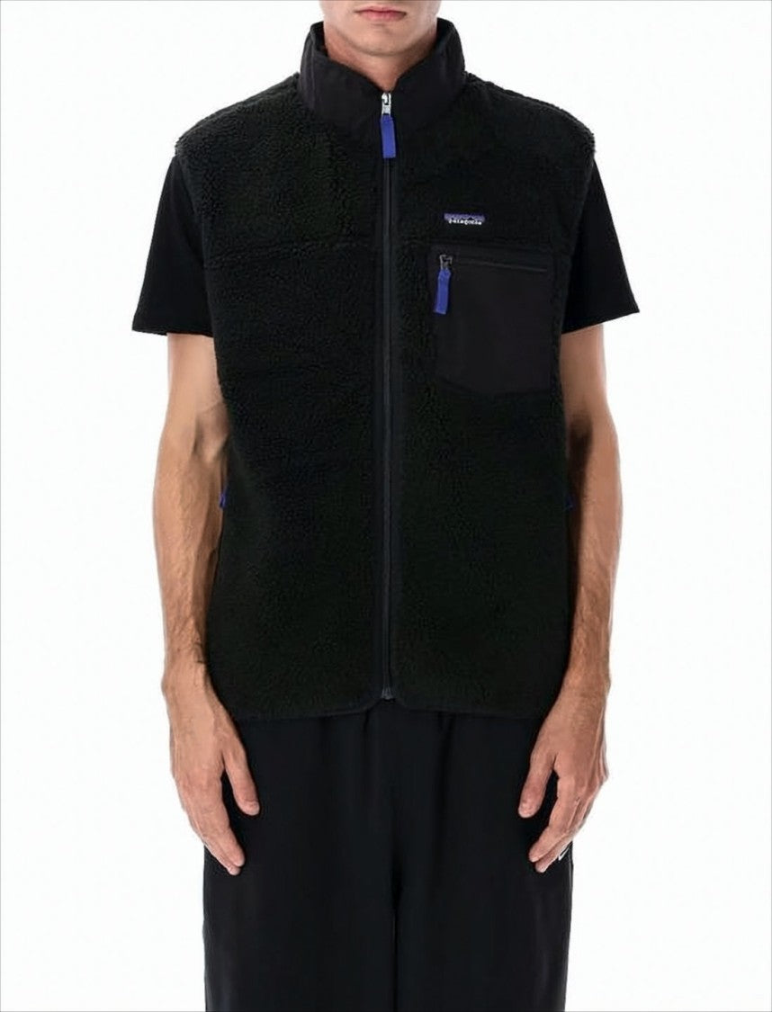 Patagonia Textured Black Vest With High Collar