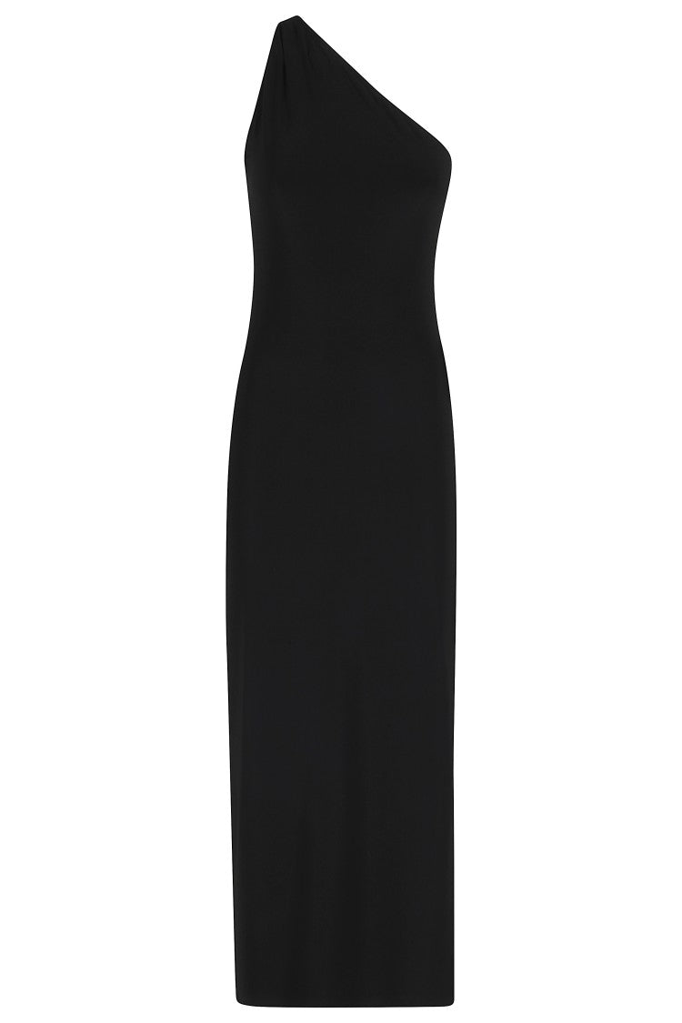 Norma Kamali Black One Shoulder Side-Slit Polyester Dress