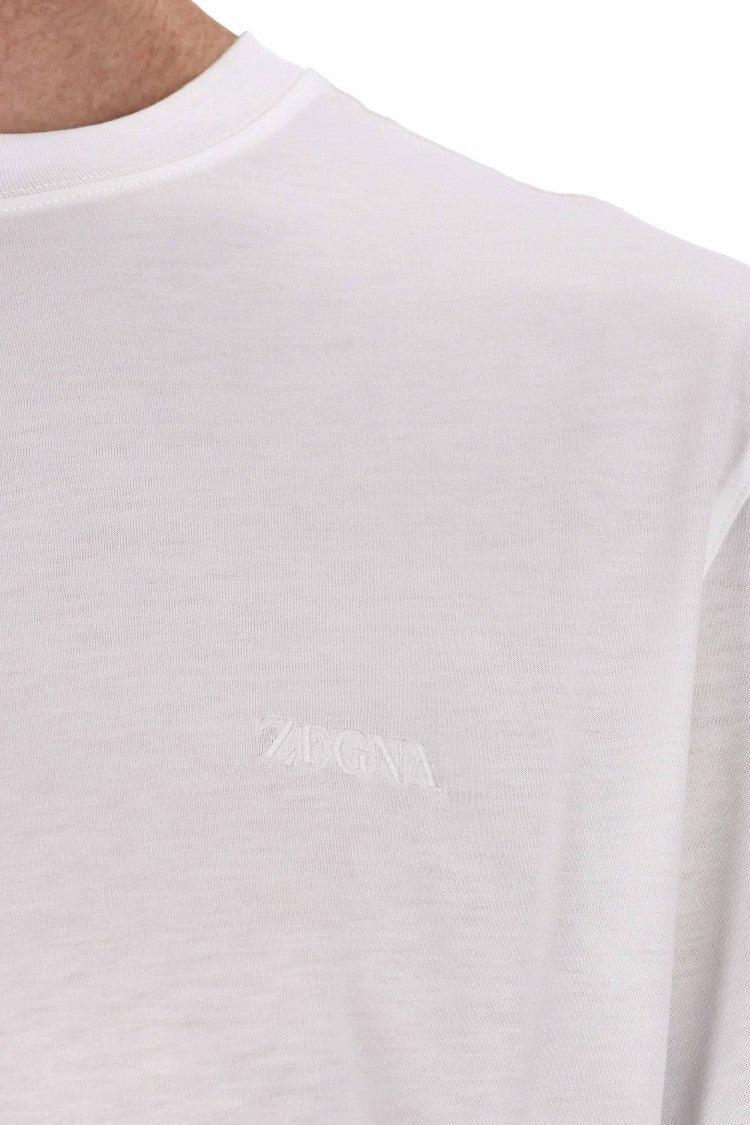 Zegna Premium White Cotton Jersey T-Shirt With Subtle Embroidery