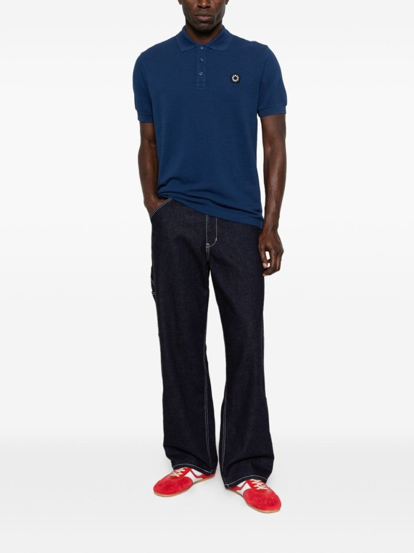 Kenzo Deep Blue Silk And Nylon Polo Shirt