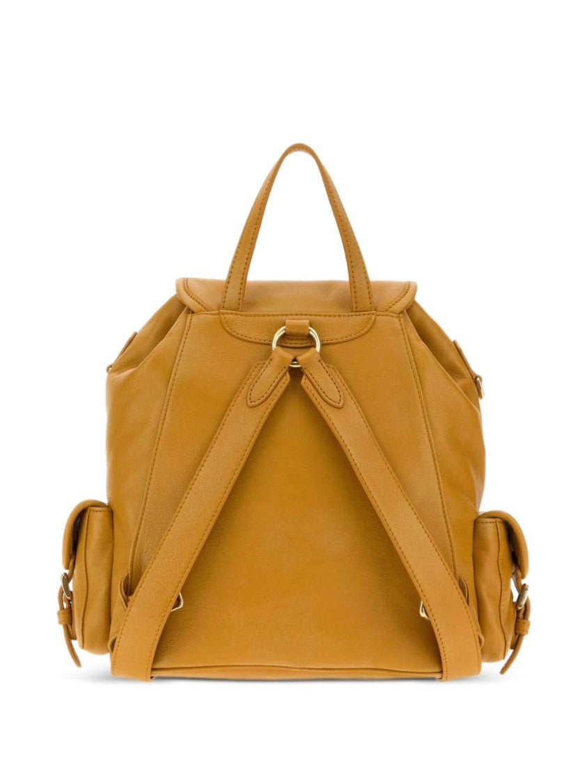 Miu Miu Brown Structured Lamb Leather Buckle Backpack