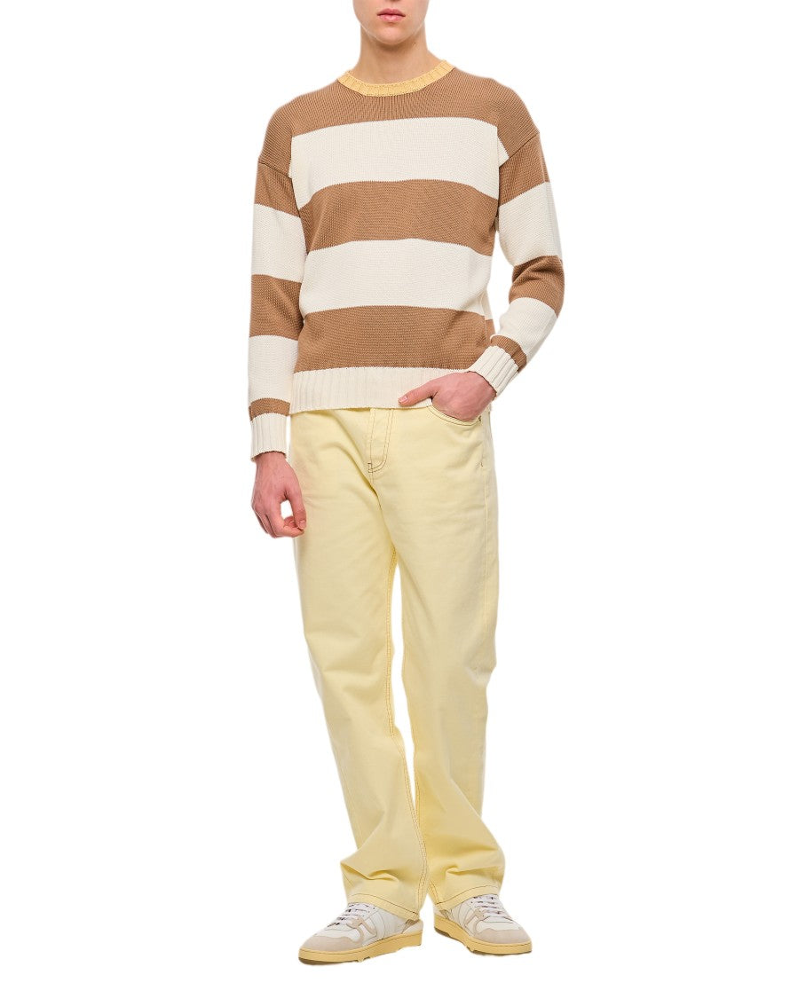 Drumohr Wide Horizontal Stripe Crewneck Sweater With Ribbed Accents